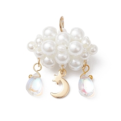 Прозрачный Подвески из перламутрового стекла с бусинами из жемчуга, облако со слезой и луной, с 304 открытыми соединительными кольцами из нержавеющей стали и 201 подвеской из нержавеющей стали, прозрачные, 27.5x26.5x15.5~16 мм, отверстие : 4.5 мм