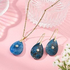 Апатит Комплект из подвески из натурального апатита (колье и серьги-подвески) для женщин, слеза, 450 мм