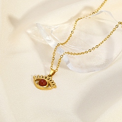 Красный Винтажные ожерелья из нержавеющей стали с подвеской в виде глаза из синтетического камня, реальный 18 k позолоченный, красные, 15.94 дюйм (40.5 см)