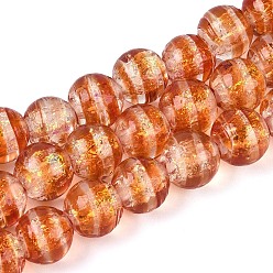 Шоколадный Ручной стеклянные фольга бисер пряди, круглые, с полосой, цвет шоколада, 9.5~10.5 мм, отверстие : 1.2~1.6 мм, около 38~40 шт / нитка, 14.17~15.35 дюйм (36~39 см)