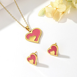 Бледно-фиолетовый Красный 304 комплекты из серег-гвоздиков и ожерелий с подвесками из нержавеющей стали и акрила, сердце, бледно-фиолетовый красный, 400 мм