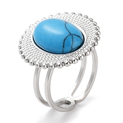 Synthetic Turquoise Ion Plating(IP) 304 Stainless Steel Ring, Adjustable Synthetic Turquoise Rings, Sun, 20.5mm, Inner Diameter: Adjustable