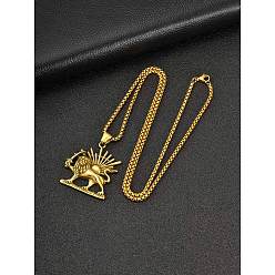 Oro Antiguo Collares vintage de acero inoxidable con colgante de león y sol, cadena tipo caja para hombre, oro antiguo, 304 pulgada (23.62 cm)