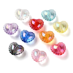 Mixed Color UV Plating Transparent Acrylic Beads, Iridescent, Heart, Mixed Color, 16.5x19x12mm, Hole: 3mm