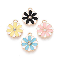 (52) Непрозрачная лаванда Подвески из сплава с гальваническим покрытием, стразами и эмалью., , золотые, без кадмия, без никеля и без свинца, разноцветные, 20.5x17x2.5~3 мм, отверстие : 3 мм