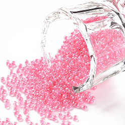 Pink 11/0 Круглые стеклянные бусины класса А (fgb), прозрачные цвета внутри, блеск покрытием, розовые, 2.3x1.5 мм, отверстие : 1 мм, Около 48500 шт / фунт