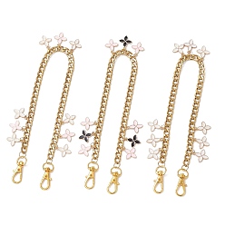 Золотой 3 шт. 3 подвеска-цветок из цветного сплава с эмалью 304 декоративные цепочки из кубинской цепочке из нержавеющей стали, с поворотными застежками сплава, аксессуары для замены сумок, разноцветные, золотые, 340 мм, 1 шт / цвет