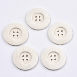 Папайя Оранжевый Большие пуговицы из натурального дерева, 4-луночное, широкий обод, необработанная деревянная пуговица, плоско-круглые, papayawhip, 40x5 мм, отверстие : 3 мм