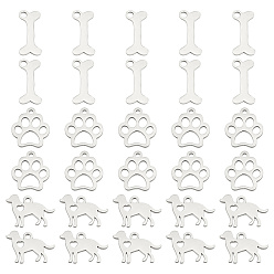 Нержавеющая Сталь Цвет 30шт 3 стиль 304 и 201 подвески из нержавеющей стали, собачья кость и отпечатки собачьих лап и собака, цвет нержавеющей стали, 11~15x6.5~15.5x1 мм, отверстие : 1.3~1.5 мм, 10 шт / стиль