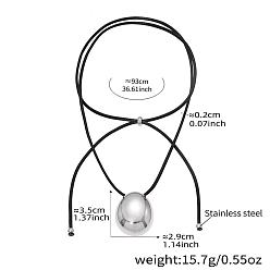 Plata 304 Collares ajustables con colgante en forma de lágrima de acero inoxidable y cordón deslizante de cuero negro para mujer, plata, 36.61 pulgada (93 cm)