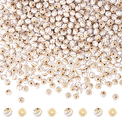 White Opaque Acrylic Beads, Round with Sprial Dots Pattern, Golden, White, 7.5x7mm, Hole: 1.5~1.7mm, 900pcs/box
