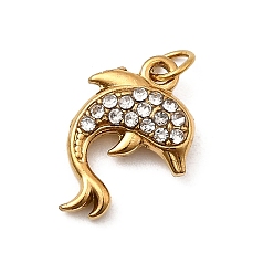 Dolphin 304 из нержавеющей стали горный хрусталь подвески, океан коллекция подвески, ионное покрытие (ip), реальный 18 k позолоченный, с целью перехода в кольце, дельфин, 14.5x10.5x3.7 мм, отверстие : 2.4 мм