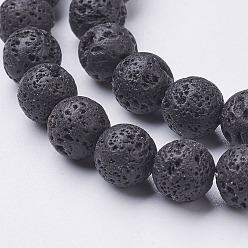 Black Natural Lava Rock Beads Strands, Round, Black, 8mm, Hole: 1mm