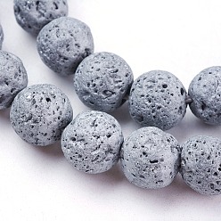 с Платиновым Покрытием Pvd вакуумное покрытие гальванизированные натуральные нити бусин из лавового камня, круглые, с покрытием платиным, 10~10.5 мм, отверстие : 1.5 мм, около 40 шт / нитка, 15.55 дюйм (39.5 см)