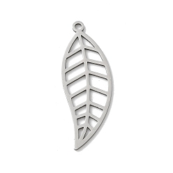 Нержавеющая Сталь Цвет 201 подвески из нержавеющей стали, лазерная резка, очарование листа, анти-тускнение, цвет нержавеющей стали, 35x12.5x1 мм, отверстие : 1.6 мм