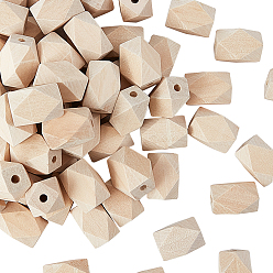 BurlyWood Olycraft Unfinished Natural Wood Beads, Faceted, Polygon, Vacuum Packaging, BurlyWood, 21.5x15~20mm, Hole: 4mm, 100pcs/set
