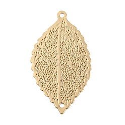 Light Gold Покрытие стойки латунные филигранные подвески-соединители, долговечный, без кадмия, без никеля и без свинца, металлические украшения с травлением листьев, золотой свет, 25x14x0.3 мм, отверстие : 1.2 мм