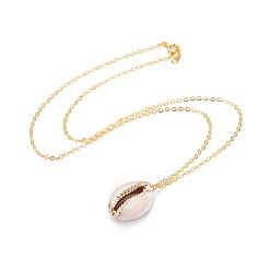 Seashell Color Electroplate Cowrie Shell Pendant Necklaces, with Brass Cable Chains, Seashell Color, 17.04 inch(43.3cm), Pendant: 18~24x10~14x6~7mm