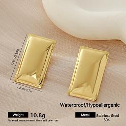 Rectangle 304 серьги-гвоздики из нержавеющей стали для женщин, золотые, прямоугольные, 30x18 мм