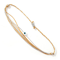 (932FM) Темно-синий аква-матовый с подкладкой Богемный стиль смоляные бусины от сглаза плетеные браслеты из бисера, регулируемые браслеты из волоконного шнура для женщин, темно-золотистые, внутренний диаметр: 11 дюйм (28 см)