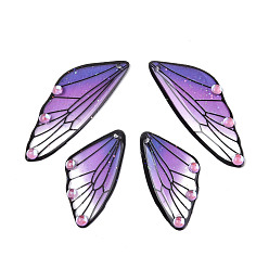 Средний Фиолетовый Набор подвесок из прозрачного хрусталя со стразами из прозрачной смолы, с блеском порошок, крыло, средне фиолетовый, 29.5~40x15x2.5 мм, отверстие : 1.2 мм, 4 шт / комплект.
