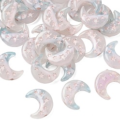 Розовый Прозрачный бисер cmолой, голографические бусы, Луна и звезды, с эмалью, туманная роза, 13.5x11.5x4 мм, отверстие : 1.6 мм
