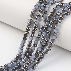 Светлый Стально-синий Стеклянные бусины с гальваническим покрытием , имитация нефрита, наполовину черный покрытием, граненые, рондель, светло-стальной синий, 4x3 мм, отверстие : 0.4 мм, около 123~127 шт / нитка, 16.5~16.9 дюйм (42~43 см)