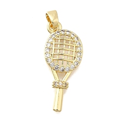 Настоящее золото 18K Латунные микро проложить кубического циркония подвески, прелести ракетки, реальный 18 k позолоченный, 24x10x3 мм, отверстие : 4x3 мм