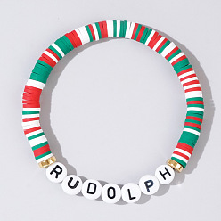 Разноцветный Рождественские браслеты с Рудольфом из смолы и акрила, эластичные., праздничные украшения для женщин, красочный, 6.89 дюйм (17.5 см)