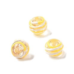 Желтый Бусины ручной работы из эмали с золотым песком, бусины ручной работы, круглые, два тона, желтые, 13x11~12 мм, отверстие : 1.5 мм