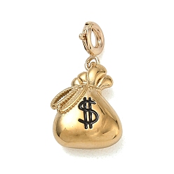 Bag 304 Stainless Steel Enamel Pendant Decorations, with Spring Clasps, Golden, Money Bag, 23.5mm