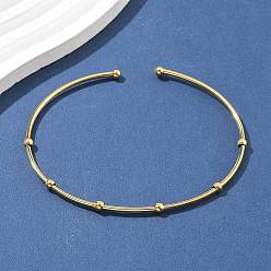 Настоящее золото 14K 304 браслеты-манжеты из нержавеющей стали для женщин, ионное покрытие (ip), с круглых бусин, реальный 14 k позолоченный, внутренний диаметр: 2-1/2x3-1/8 дюйм (6.25x7.85 см)