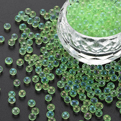 Verde Primavera Bricolaje 3 d clavo de la decoración del arte mini granos de cristal, diminutas cuentas de uñas caviar, color de ab chapado, rondo, primavera verde, 3.5 mm, sobre 450 g / bolsa