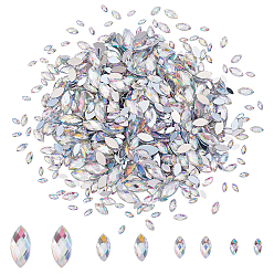 Прозрачный АВ Акриловый кабошоны, граненые, лошадиный глаз , ясно AB, 6~15x3~7x1~3 мм, 100 шт / комплект