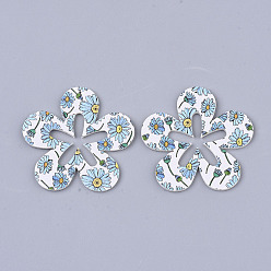 Farbig Pu-Leder große Anhänger, doppelseitiges Gänseblümchenmuster, Blume, Farbig, 50x51x2 mm, Bohrung: 1 mm