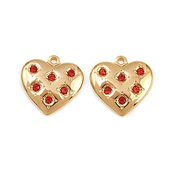 Красный 304 подвески из нержавеющей стали Rhinstone, сердце, реальный 18 k позолоченный, ионное покрытие (ip), красные, 15x15x3 мм, отверстие : 1.4 мм