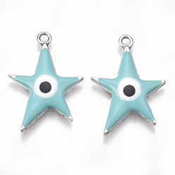 Темно-бирюзовый Подвески из сплава , с эмалью, звезда с дурным глазом, античное серебро, темные бирюзовый, 30x20.5x4 мм, отверстие : 2 мм