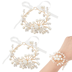 Белый 2 шт. искусственный жемчужный браслет-корсаж в виде цветка жизни, ручной цветок для невесты или подружки невесты, свадьба, партийные украшения, белые, 154~345x6~50x0.1~12 мм