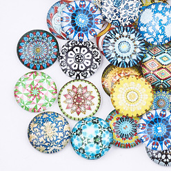 (52) Непрозрачная лаванда Flatback стеклянные кабошоны для поделок проектов, купол / полукруглый с цветком, разноцветные, 18x5 мм