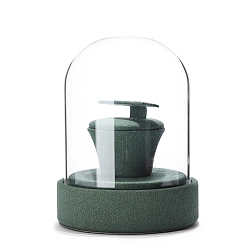 Green Clear Glass Dome Cover, Decorative Display Case, Cloche Bell Jar Terrarium with Velvet Base, White, 90x80x120mm