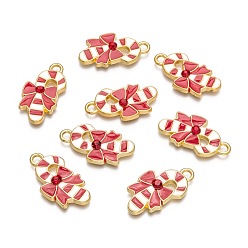 Doré  Pendentifs en émail , sans cadmium et sans plomb, avec strass, béquille noël, rouge et blanc, or, 27x14x3mm, Trou: 3mm