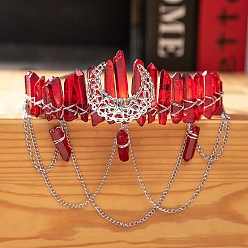 Красный Металлические ленты для волос с луной и цепочкой, Обруч для волос в обертке из натуральных кристаллов кварца для женщин и девочек, красные, 150x130 мм