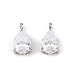 Белый 304 подвески из нержавеющей стали, с кубического циркония, слезинки, золотые, белые, 11x6.5x4.5 мм, отверстие : 1.4 мм