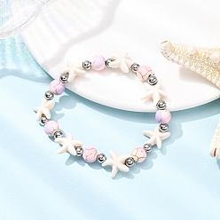 Белый Браслеты из синтетической бирюзы и латунных бусин в форме морской звезды, белые, внутренний диаметр: 2-1/8 дюйм (5.5 см)