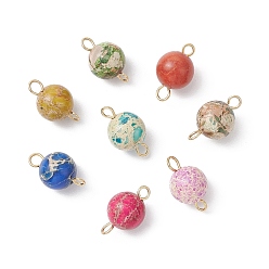 Золотой Круглые подвески-соединители из окрашенной натуральной императорской яшмы, с 304 двойными петлями из нержавеющей стали, разноцветные, золотые, 14x8.5 мм, отверстия : 1.6 mm и 2.3 мм