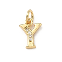 Letter Y Латунные микро проложить кубического циркония прелести, без кадмия и без свинца, реальный 18 k позолоченный, с целью перехода в кольце, Письмо Y, 10x8x1.5 мм, Перейти кольцо: 5x1 мм, 3.5 мм внутренним диаметром