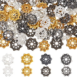 (52) Непрозрачная лаванда 112 шт. 8 стили тибетские стили колпачки для бусин из сплава, цветок, разноцветные, 9.5~11.5x3.5~4.5 мм, отверстие : 1.6~2 мм, 14 шт / стиль