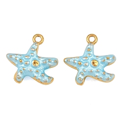 Licht Himmel blau 304 Edelstahl Emaille Reize, Seestern Charms, Ionenbeschichtung (ip), echt 18 k vergoldet, Licht Himmel blau, 13x13.5x4.5 mm, Bohrung: 1.2 mm