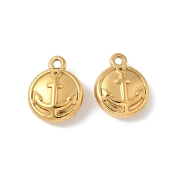 Настоящее золото 18K 304 прелести нержавеющей стали, ионное покрытие (ip), плоский круглый с подвеской в виде якоря, реальный 18 k позолоченный, 12.5x10x4.5 мм, отверстие : 1.2 мм