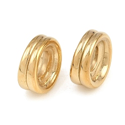 Real 14K Gold Plated 304 Stainless Steel Beads, Large Hole Beads, Grooved Flat Round, Real 14K Gold Plated, 14x14.5x6.7mm, Hole: 6.4mm